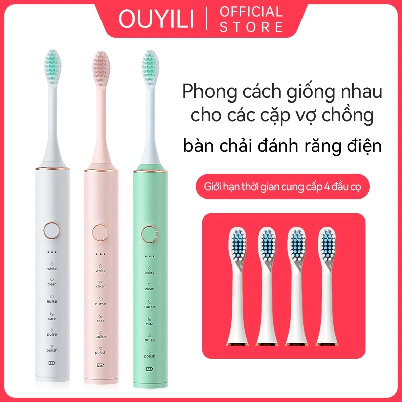 OUYILI Bàn chải đánh răng điện IPX7 - Bàn chải đánh răng Sonic công nghệ Đức - Tặng kèm 4 đầu thay thế