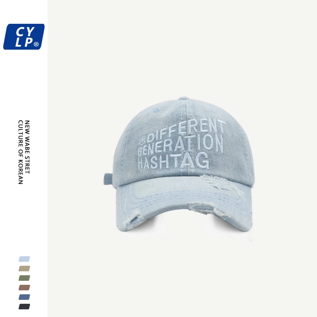 Mỹ Chữ Thêu Mũ Bóng Chày Nam Nữ Cùng Phong Cách Đường Phố Công Nghiệp Nặng Rửa Denim Lỗ Đạt Đỉnh Mũ Mặt Nhỏ