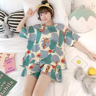 Bộ Đồ Ngủ Nữ Mùa Hè Tay Ngắn Phong Cách Mới Kích Thước Lớn Mỏng Dễ Thương Quần Short Rời Có Thể Mặc Bên Ngoài Homewear Phù Hợp Với