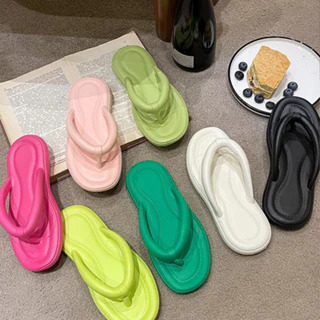 2024 Phong Cách Mới Flip-Flops Flip-Flops Nữ Mùa Hè Mặc Bên Ngoài Đi Biển Flip-Flops Giày Đi Biển Flat La