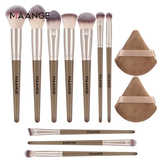 MAANGE Bộ 12 cọ trang điểm chuyên nghiệp+ 2 Mút Tán Nền