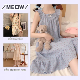 Đầm Ngủ Hai Dây Mỏng Dáng Rộng Kiểu Pháp Dễ Thương Thời Trang Mùa Hè Cho Bạn Gái MEOW WARDROBE