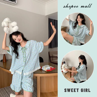 Bộ đồ ngủ Tay áo ngắn mùa hè pijama đồ mặc nhà nữ