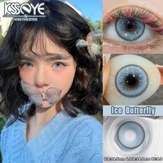 Ksseye 2 chiếc Ống kính tiếp xúc màu xanh với lớp 14.5mm Cosplay Anime Eyes Ice Butterfly Hàng năm Sử dụng 2024 trang điểm mắt mới