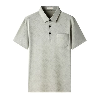 Áo thun polo nam HANLU băng lụa ngắn tay ve áo túi ba chiều jacquard size hàng đầu M-4XL