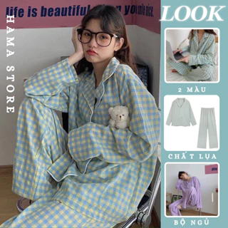 Bộ ngủ nữ Pijama lụa dài quần dài len xinh xắn cao cấp chất dày ấm mặc ở nhà mùa đông phong cách hàn quốc