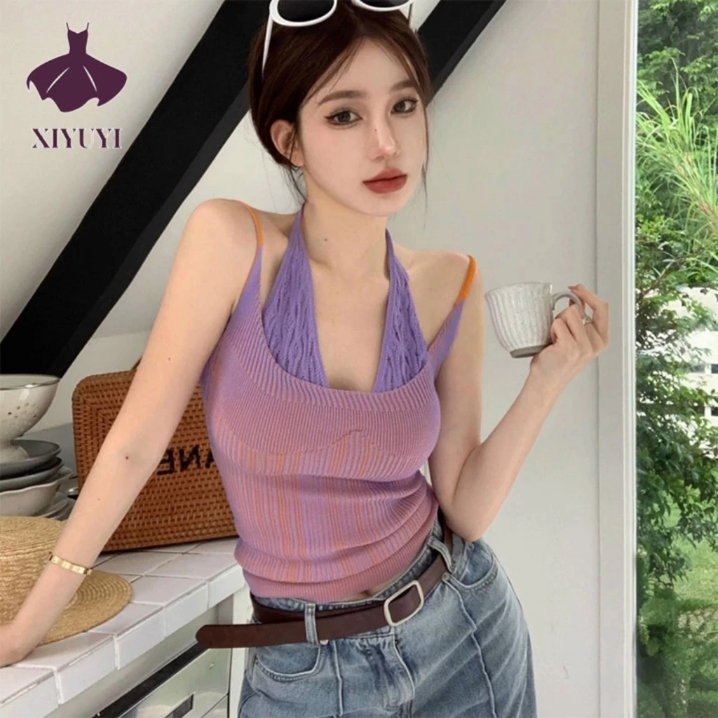 Xiyuyi Áo Vest nữ Hot Girl Suspender Slim Fit Áo không tay hở lưng