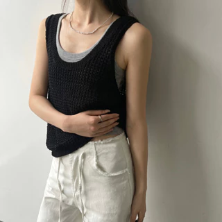 Hàn Quốc Hàn Quốc Sang Trọng Mùa Hè Pháp Niche Thiết Kế Lớp Sling Rỗng Dệt Kim Áo Vest Top Nữ Mặc Ngoài