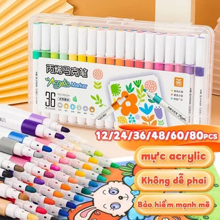 [MỚI] Bút Sơn Acrylic Marker THÊM 80% MỰC - 12/24/36/48/64/80 Màu Tô Trên Mọi Chất Liệu DIY Vẽ Giày Vải Chai Lọ Nhựa