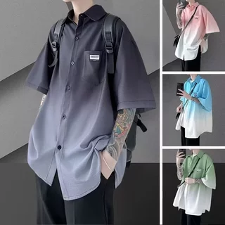 Áo sơ mi ngắn tay unisex form rộng màu gradient phong cách thời trang Hàn Quốc