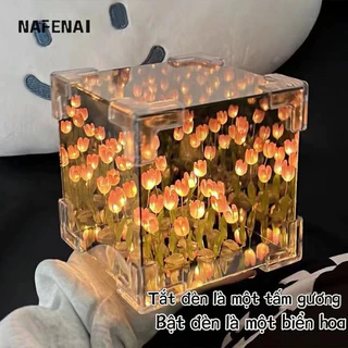 NAFENAI Tulip stereo Rubik Cube gương đèn ngủ thủ công DIY hoa hồng chất liệu lãng mạn quà sinh nhật