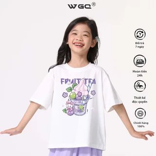 [110cm-160cm]Áo thun bé gái WGQ cotton nguyên chất mẫu mới 2024 ngắn tay in hình độc đáo