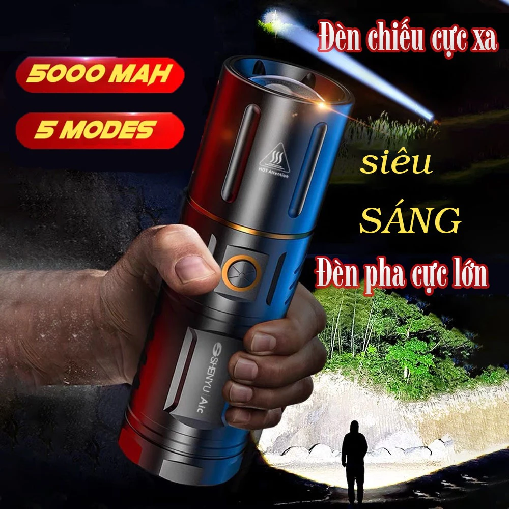 Đèn pin ngoài trời LED USB 5000mAh Đèn pin sạc siêu sáng Đèn Flash Mini mạnh mẽ