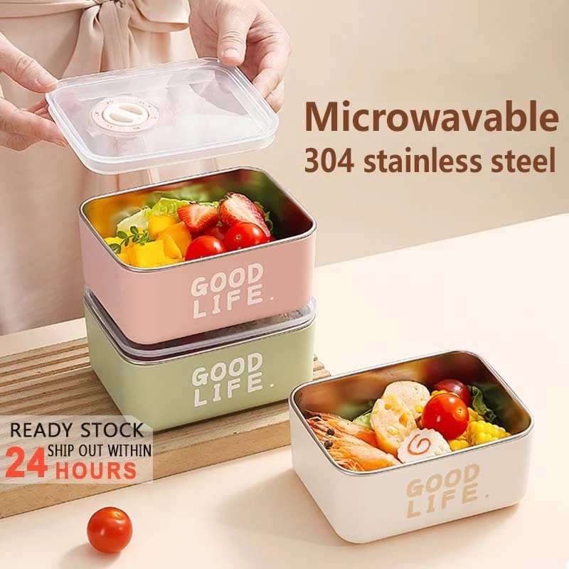 [Microwavable] Hộp cơm trưa dành cho học sinh Hộp đựng thực phẩm bằng thép không gỉ 304 Hộp Bento phong cách Nhật Bản 600ML YM41