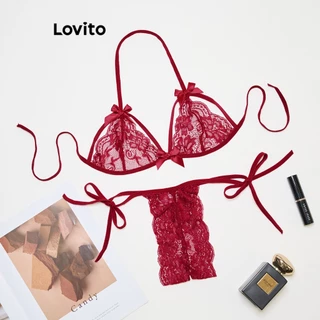 Đồ lót ren Lovito màu trơn phong cách sexy cho nữ LNE38247 (Trắng/Đỏ tía/Đen)