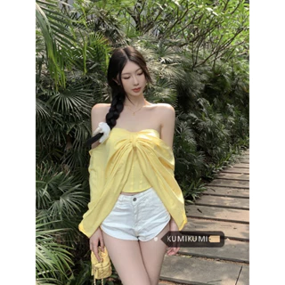 kumikumi Áo Croptop Nữ Ngọt Ngào Và Cay Nơ Thiết Kế Cảm Giác Xương Cá Áo Ngực Tank Top Gợi Cảm croptop