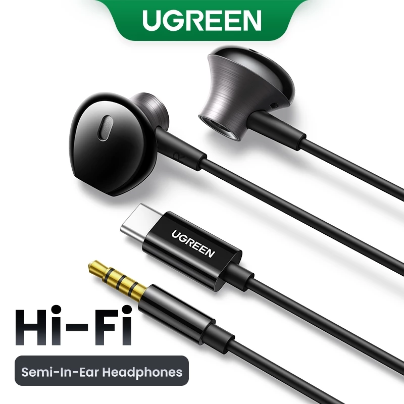 Tai nghe có dây Semi-In-Ear UGREEN 3,5mm Type C Tai nghe bán tai HiFi có micrô cho iPhone 17 Pro Max
