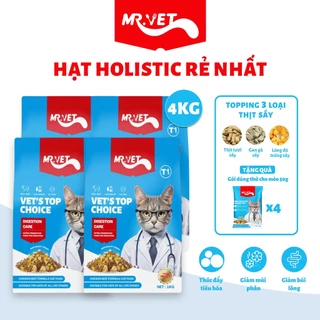 Hạt Cho Mèo MRVET Holistic 4kg Với 30% Protein Kèm Topping Thịt Gà, Gan Gà, Lòng Đỏ Trứng Sấy Khô