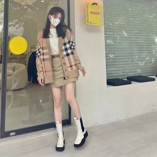 Áo Khoác Cardigan Dệt Kim Tay Dài Dáng Rộng Họa Tiết Kẻ Sọc Phong Cách Phương Tây Thời Trang Xuân Hè