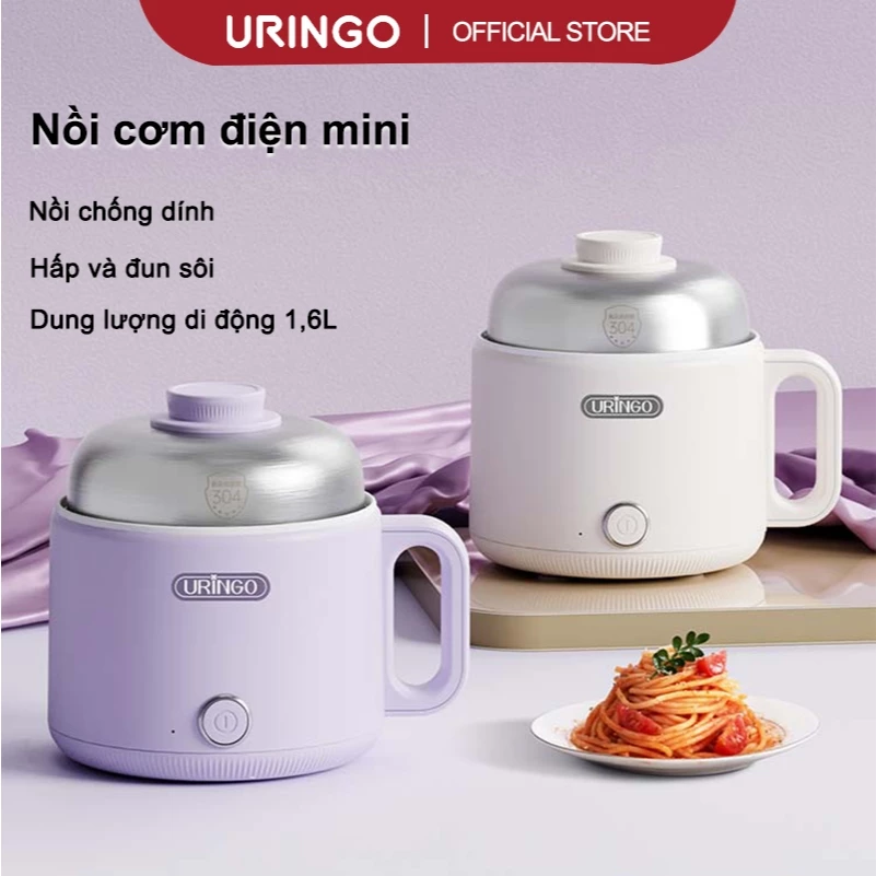 Nồi Điện Mini URINGO Thiết Kế Bát Đôi Chống Dính Nấu Ăn Đa Năng Cho Ký Túc Xá Gia Đình (1.6L)