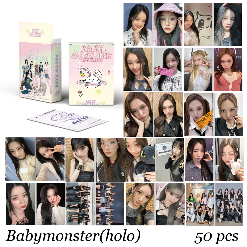 Linxx 50 Chiếc BABYMONSTER Thẻ Laser Holographic Kpop Photocards Dòng Bưu Thiếp