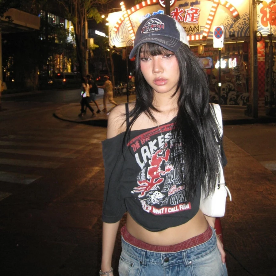 Klalien Mùa Hè Nữ Đường Phố Mới Thời Trang Cô Gái Cay Vai Rỗng In Đa Năng Mở Umbilical Top