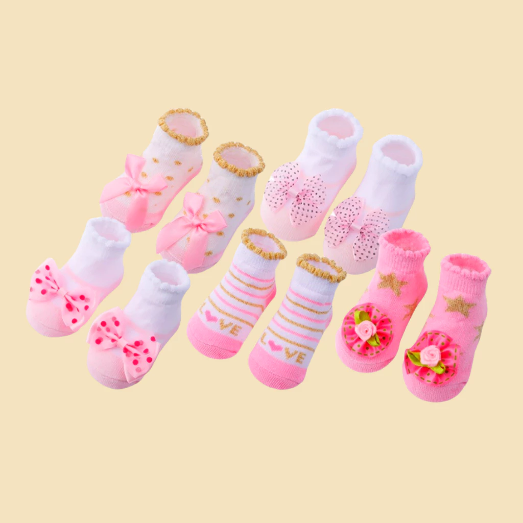 Bộ 5 Tất Bé Gái Bộ Sơ Sinh Dễ Thương Nơ Hoa Ngôi Sao Cotton Mềm Cho Bé Tập Đi Tất Sàn Bộ Quà Tặng 0 ‐ 24 Tháng