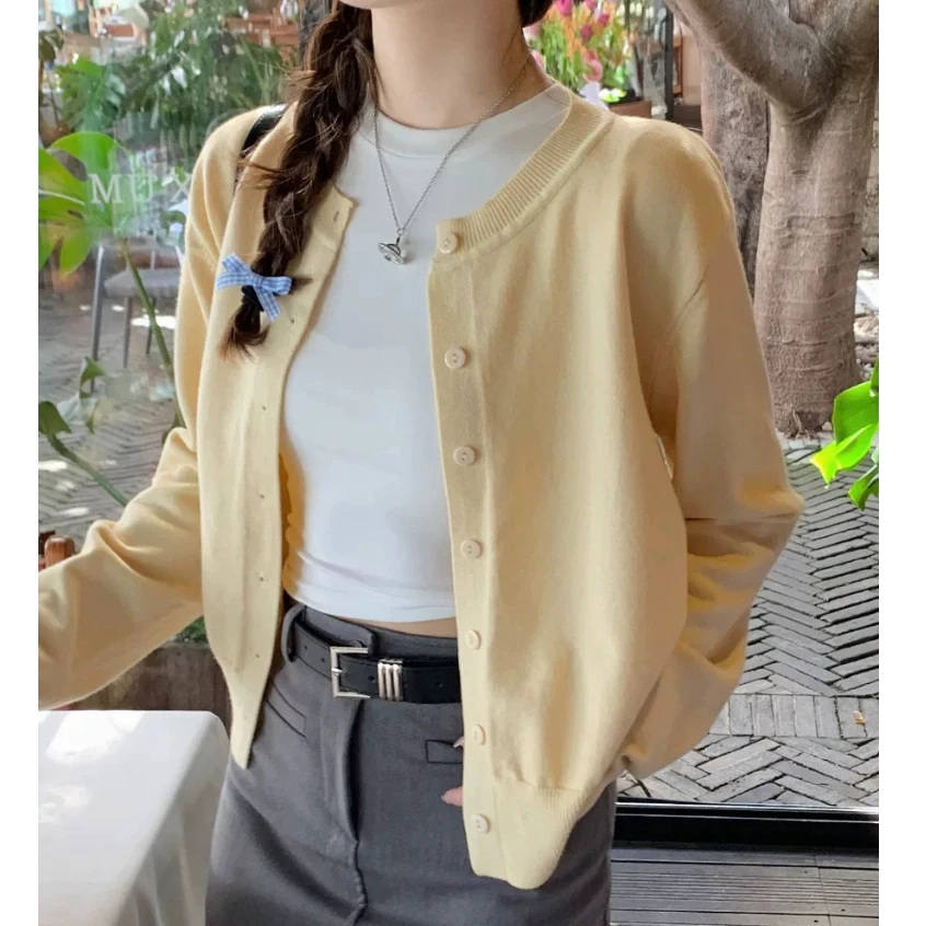 YAYUAN Cardigan phụ nữ dài tay đan  màu vàng
