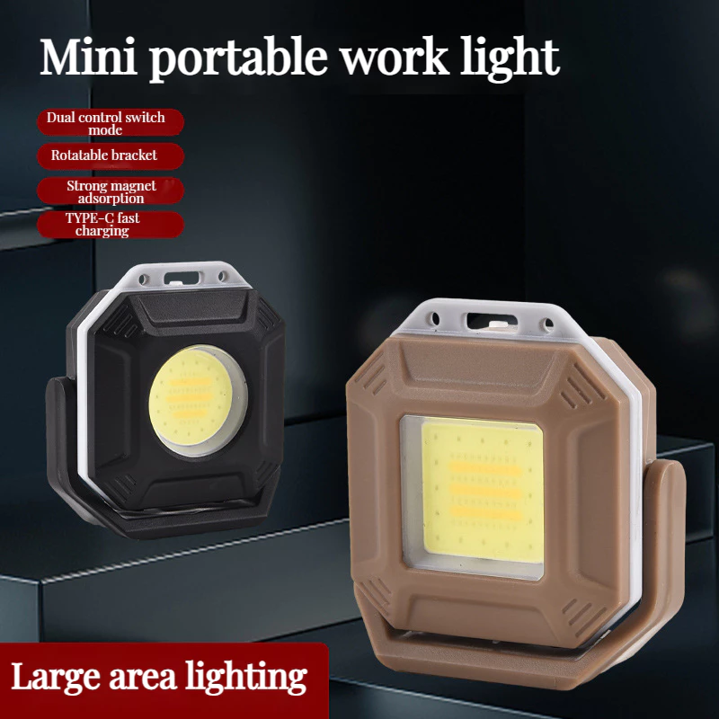 Đèn làm việc COB mới đa chức năng và tiện lợi Type-C có thể sạc lại cắm trại ngoài trời ba nguồn sáng Đèn móc khóa từ tính di động