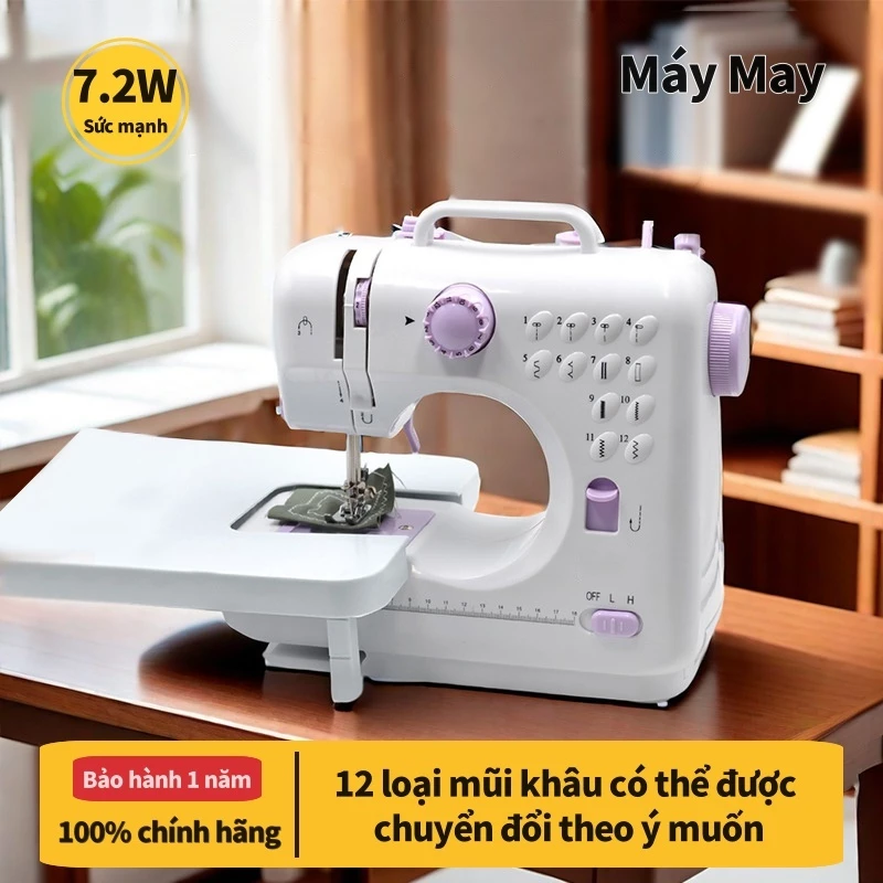 Máy May Để Bàn Mini Có Overlock, Có Thể May Vải Co Giãn Có Chân Bấm Máy May Mini Siêu Tiện Lợi Để Sử Dụng Tại Nhà Bảo Hành 24 Tháng