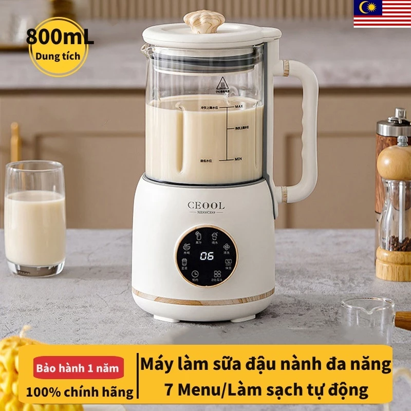 Máy làm sữa đai ốc Missceo CEOOL 800ml lọ thủy tinh Gốm chống dính đế 900W dung tích bảo hành 2 năm