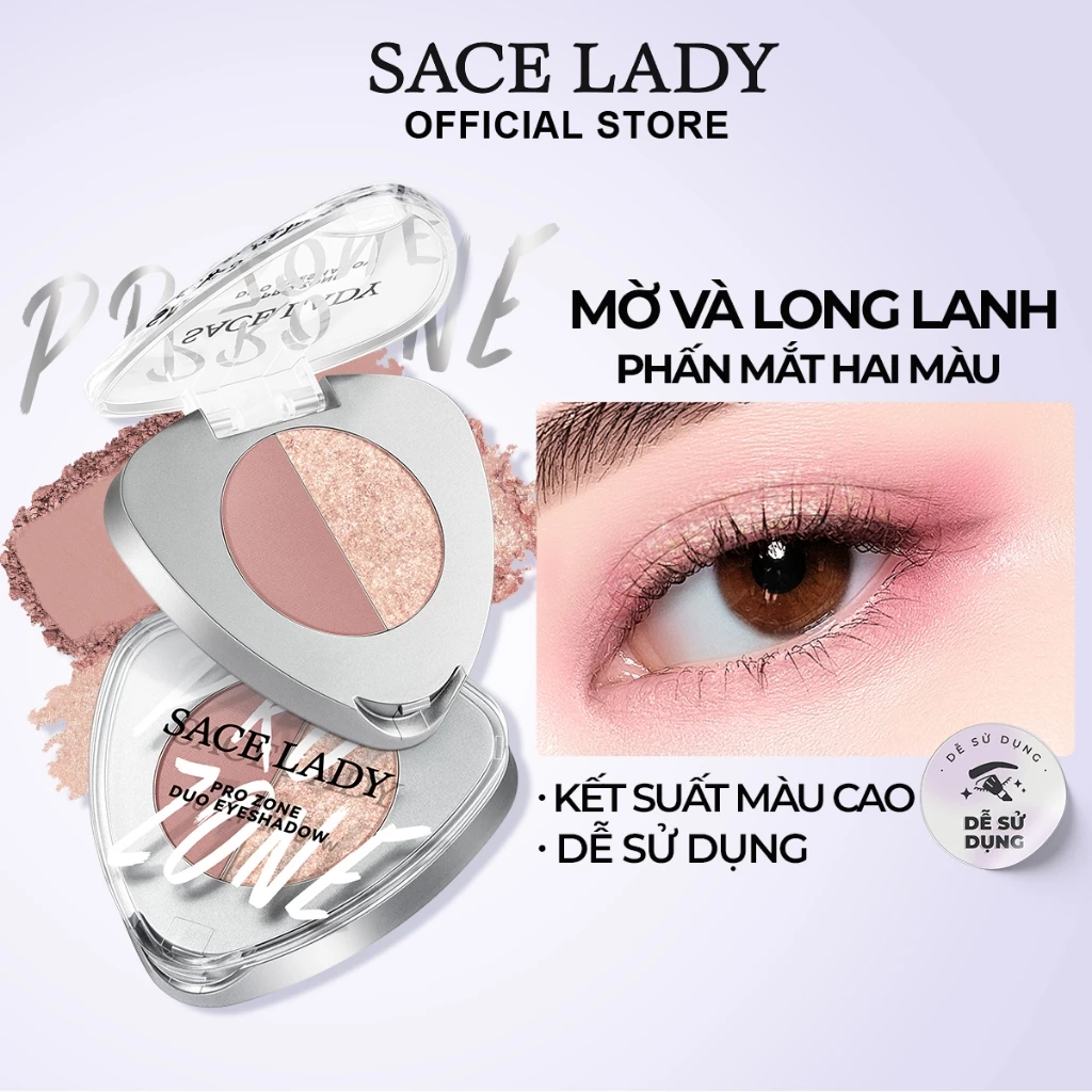 SACE LADY Phấn Mắt Hai Màu Kết Cấu Mịn Màng Mờ & Lung Linh Dễ Dàng áp Dụng Trang Diểm Mắt