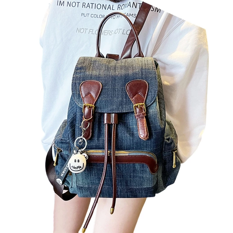 Kabohut Phong Cách Mới Denim Dây Rút Ba Lô Nữ Đi Chơi Du Lịch