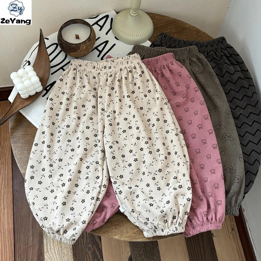 [Zy] 70-150cm Hàng có sẵn Quần nỉ thông thường dành cho trẻ em Quần nhung Quần Harem thể thao rộng mùa thu đông cho bé dáng rộng đơn giản legging thời trang Phiên bản Hàn Quốc