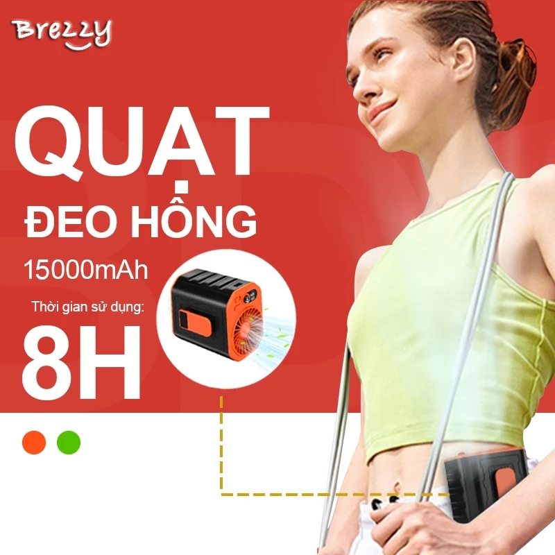 Quạt Mini Đeo Thắt Lưng Tirek F13 - Quạt Tích Điện Đeo Cổ, Đeo Thắt Lưng Làm Mát, Quạt Điều Hòa Công Suất Cao Có Cổng Sạc Điện Thoại,Quạt Làm Mát Lưng. Chạy Liên Tục 15-48h. Tích Hợp Sạc Dự Phòng 10000mAh. BH 12 Tháng