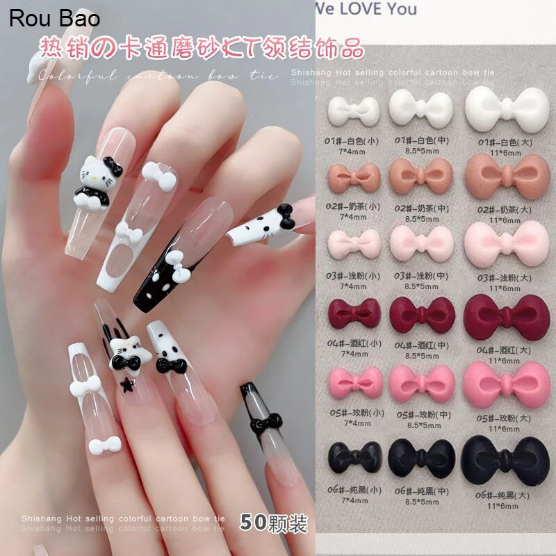 Rou Bao 50 Chiếc Móng Tay Hoạt Hình Nơ Mèo Kitty Dễ Thương Nữ Tính Nhựa Móng Tay Nghệ Thuật DIY Quyến Rũ Trang Trí
