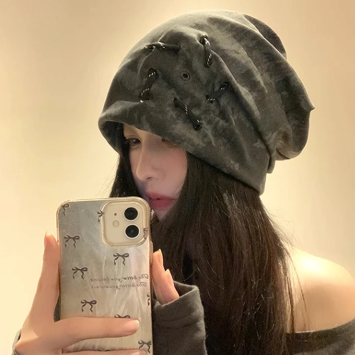 Mỹ Retro Wasteland Phong Cách Cọc Mũ Nữ Xuân Thu Niche Thiết Kế Cảm Giác Chui Đầu Mũ Lạnh Thể Hiện Mặt Nhỏ Baotou Mũ Nam