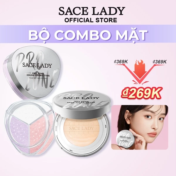 SACE LADY Bộ Trang Điểm Cushion+ Phấn Phủ Kiểm Soát Dầu Chống Thấm Nước Lâu Trôi