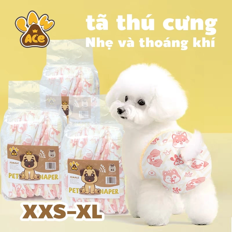 Tã Lót PAW ACE Thú Cưng 12 Gói Mềm Cho Chó Nam Và Nữ Nhiều Kích Cỡ M L XL XXL XXXL XXXXL Thoải Mái