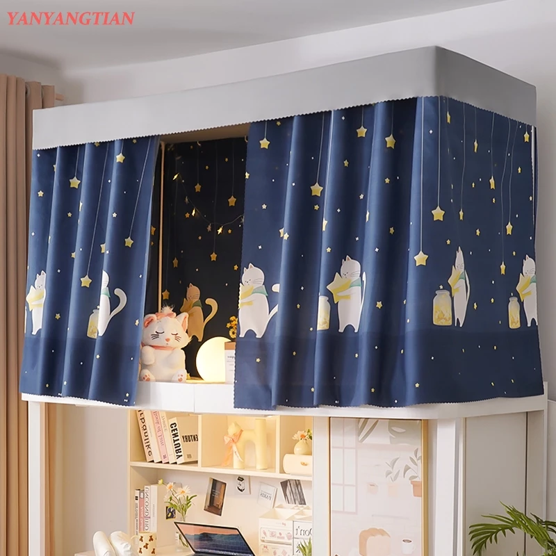 YANYANGTIAN 2PCS rèm+1PCS nóc rèm ký túc xá sinh viên 1m15 Lắp đặt không cần khoan