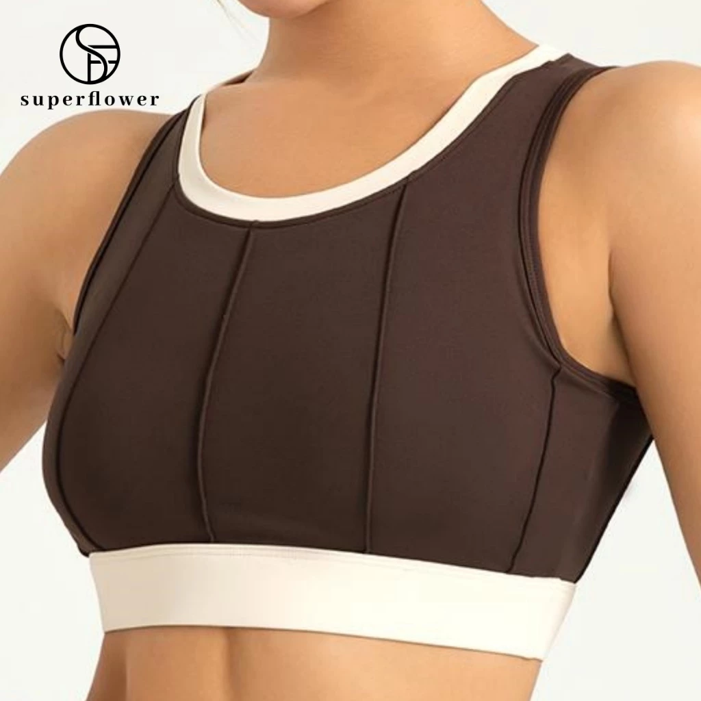 Áo ngực tập Yoga chống sốc cường độ cao SUPERFLOWER có sọc dọc, dây đeo vai đôi cố định, cốc khô nhanh và mỏng không có vòng thép, dành cho áo ngực thể thao nữ