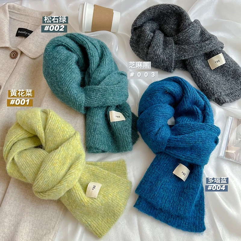 Trứng Hàn Quốc Mohair Kẹp Hoa Khăn Nữ Mùa Đông Mềm Mại Sáp Len Đan Ấm Dày Khăn Sinh Viên i ns Hợp Thời Trang