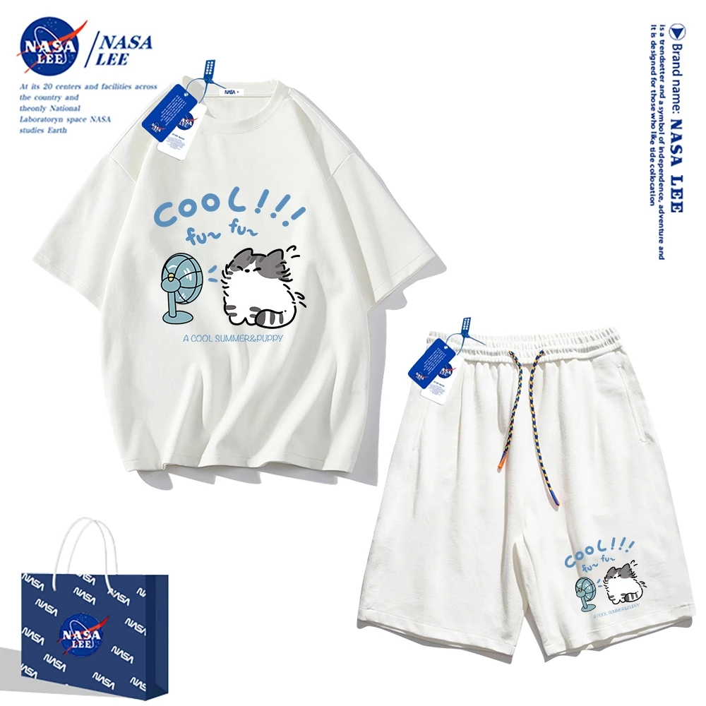 Áo thun ngắn tay Nasa mùa hè nam dáng rộng Quần Short Cotton hợp thời trang, nam nữ thể thao giản dị Phong cách đơn giản 2024 Phong cách mới