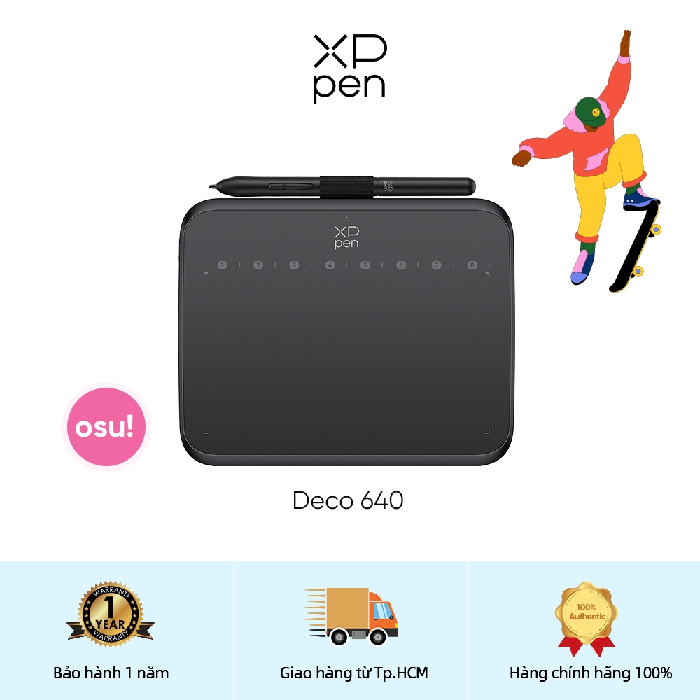 XPPen Deco 640 Máy tính bảng vẽ với 16384 mức áp suất Stylus, hỗ trợ 60°…