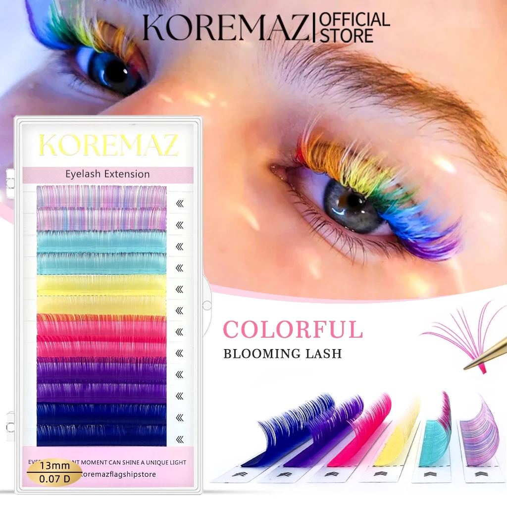 Koremaz Mix Màu Lông Mi Trang Điểm Chất Lượng Cao Mềm Mại Tự Nhiên Tổng Hợp Chồn Cầu Vồng Lông Mi Nối Dài Cung Cấp 6 Màu Phối