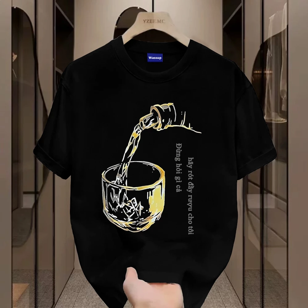 ✨Hàng có sẵn✨WASSUP Glass printing design-Áo thun nam mới! cotton, thời trang, Unisex