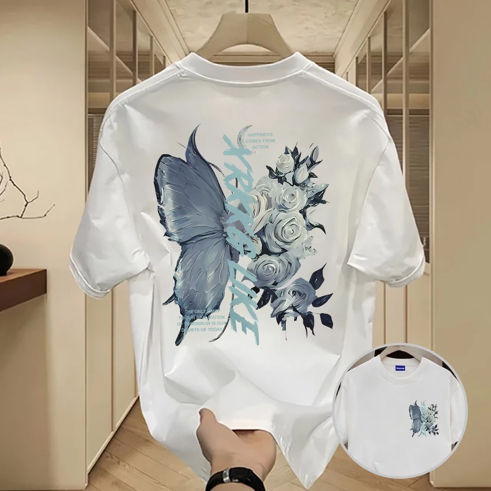 ✨Hàng có sẵn✨WASSUP Retro Rose Butterfly-Áo thun nam mới! cotton, thời trang, Unisex