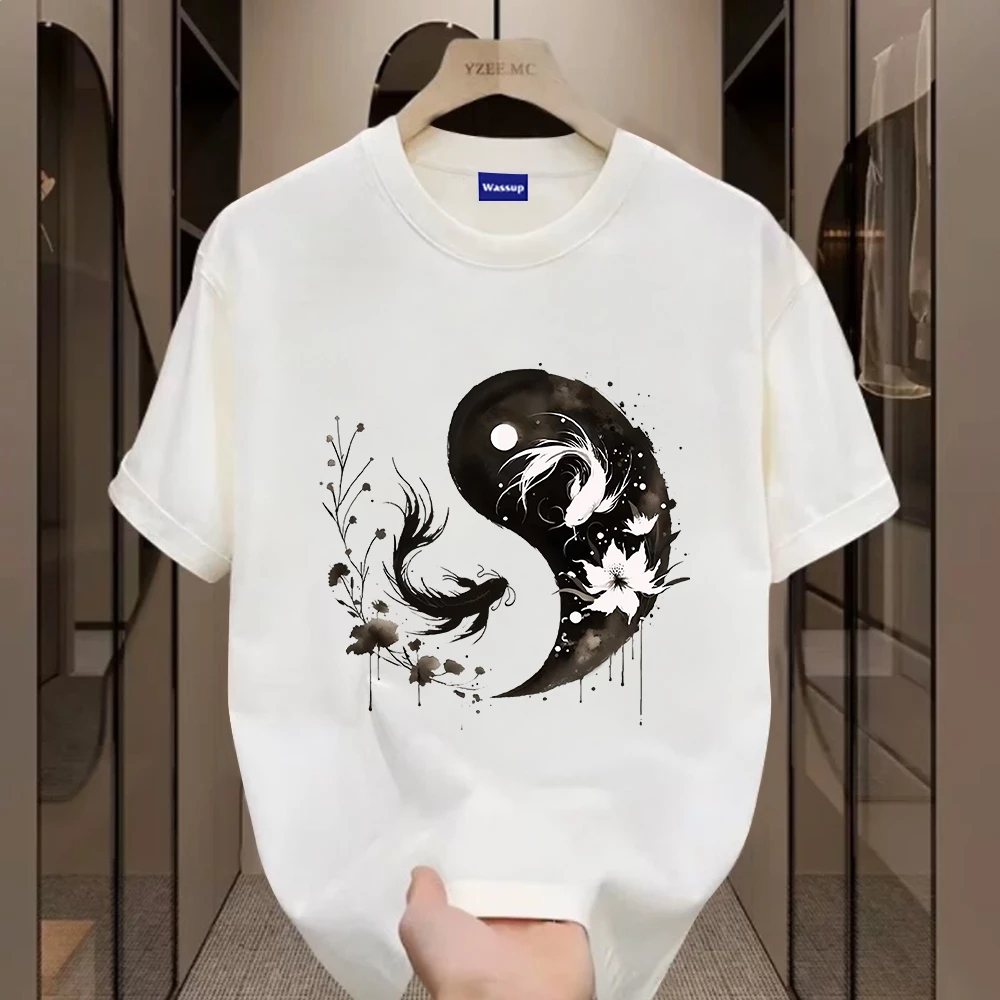 ✨Hàng có sẵn✨WASSUP Chinese Tai Chi Fish-Áo thun nam mới! cotton, thời trang, Unisex