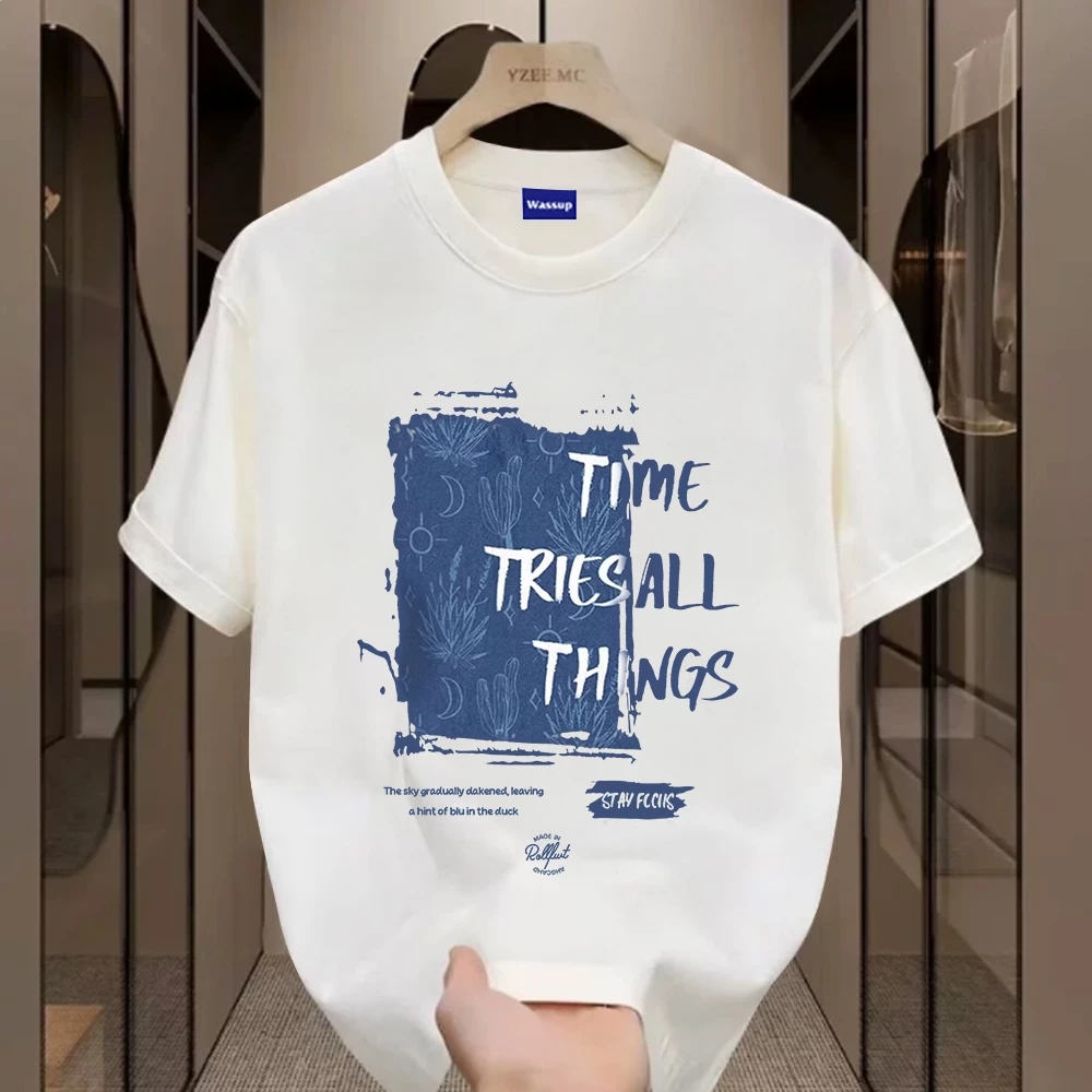 ✨Hàng có sẵn✨ WASSUP Simple and casual letters-Áo thun nam mới! cotton, thời trang, Unisex