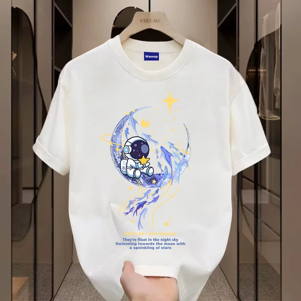 ✨Hàng có sẵn✨WASSUP Blue Moon Astronaut-Áo thun nam mới! cotton, thời trang, Unisex